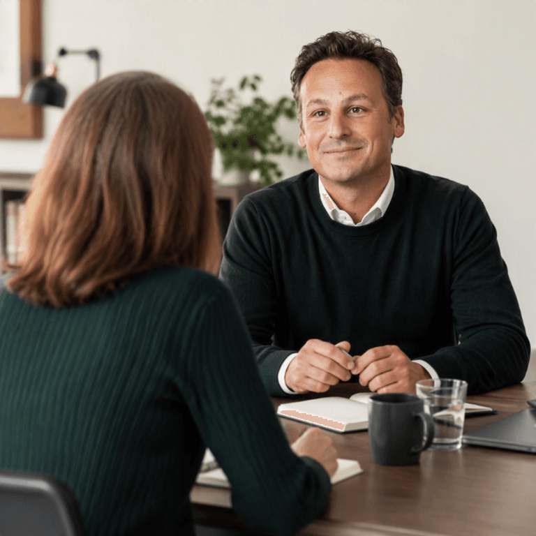 Consultant échangeant avec un dirigeant afin de comprendre une situation avant de proposer une solution adaptée.
