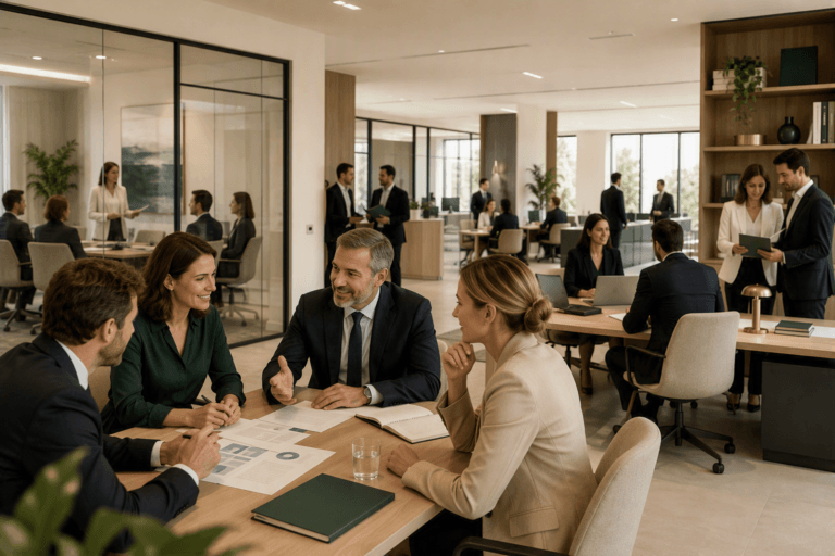 Collaborateurs travaillant ensemble dans un environnement organisé après la simplification de processus et l'automatisation de tâches répétitives.