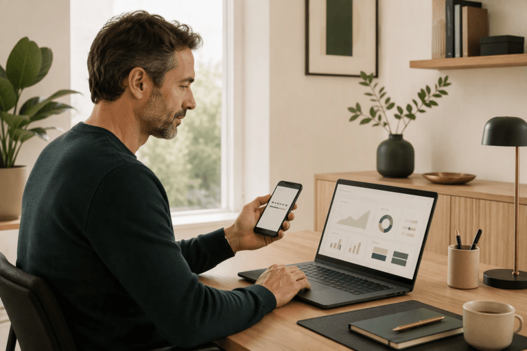 Professionnel utilisant l’authentification multifacteur sur smartphone pour sécuriser l’accès aux données de l’entreprise.