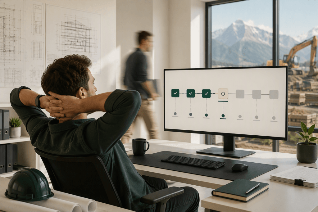 Professionnel supervisant un processus automatisé Power Automate depuis son poste de travail
