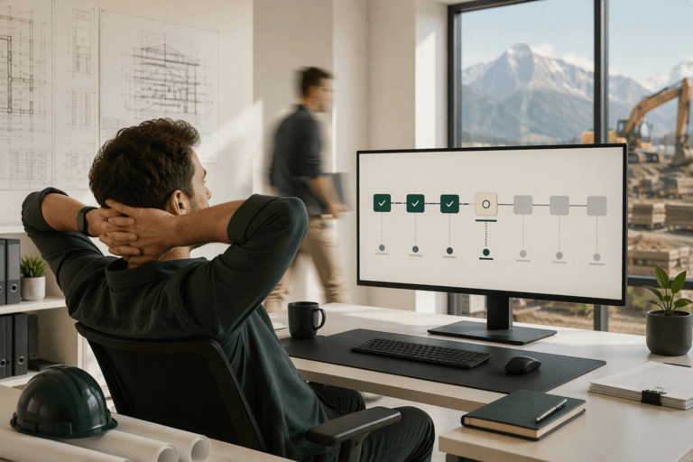 Professionnel supervisant un processus automatisé Power Automate depuis son poste de travail