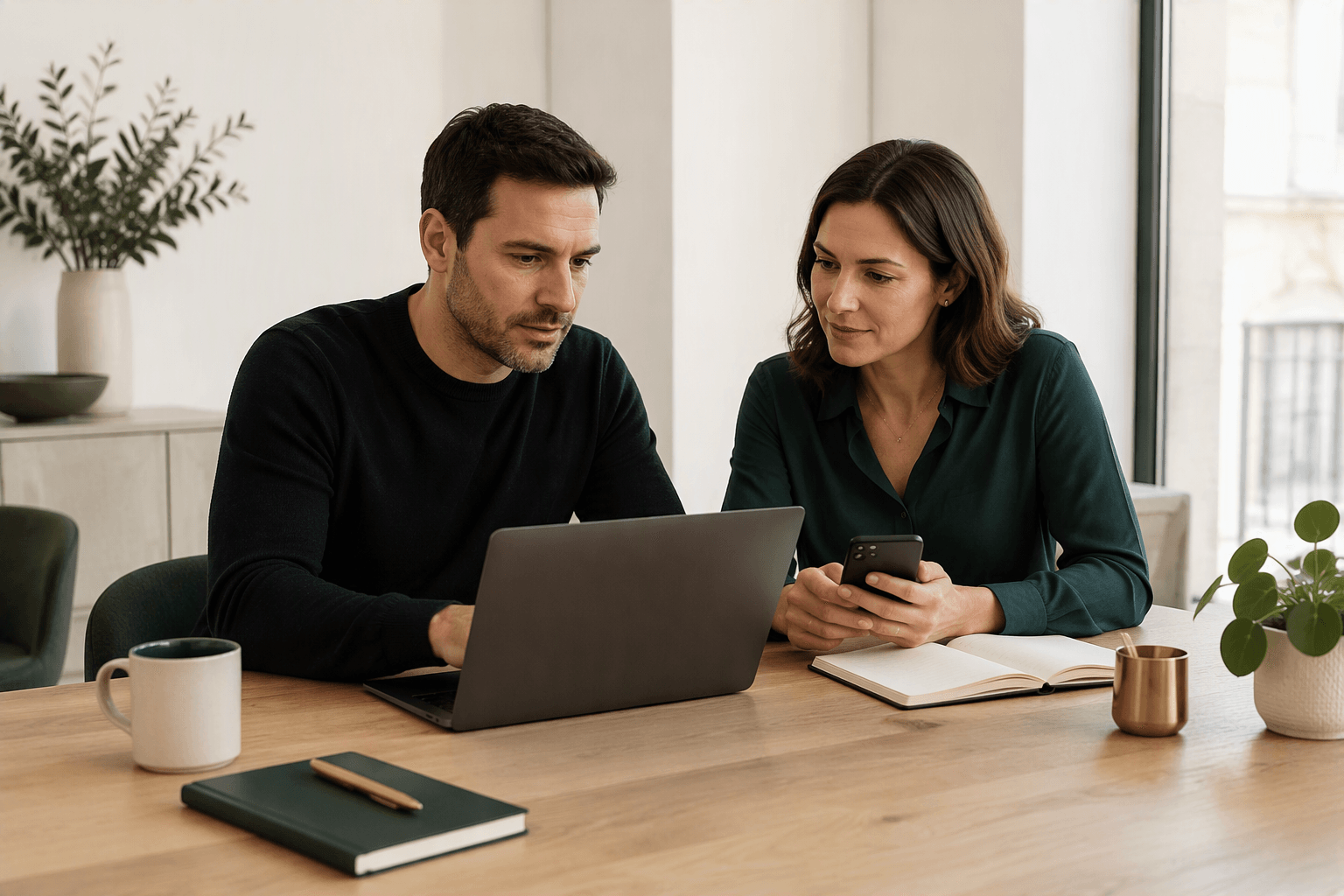 Deux collaborateurs utilisant Outlook et Microsoft 365 pour gérer une boîte aux lettres partagée